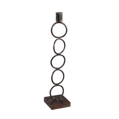 42 cm lysestage i kobberfarvet metal med fem ringe og firkantet pladebase