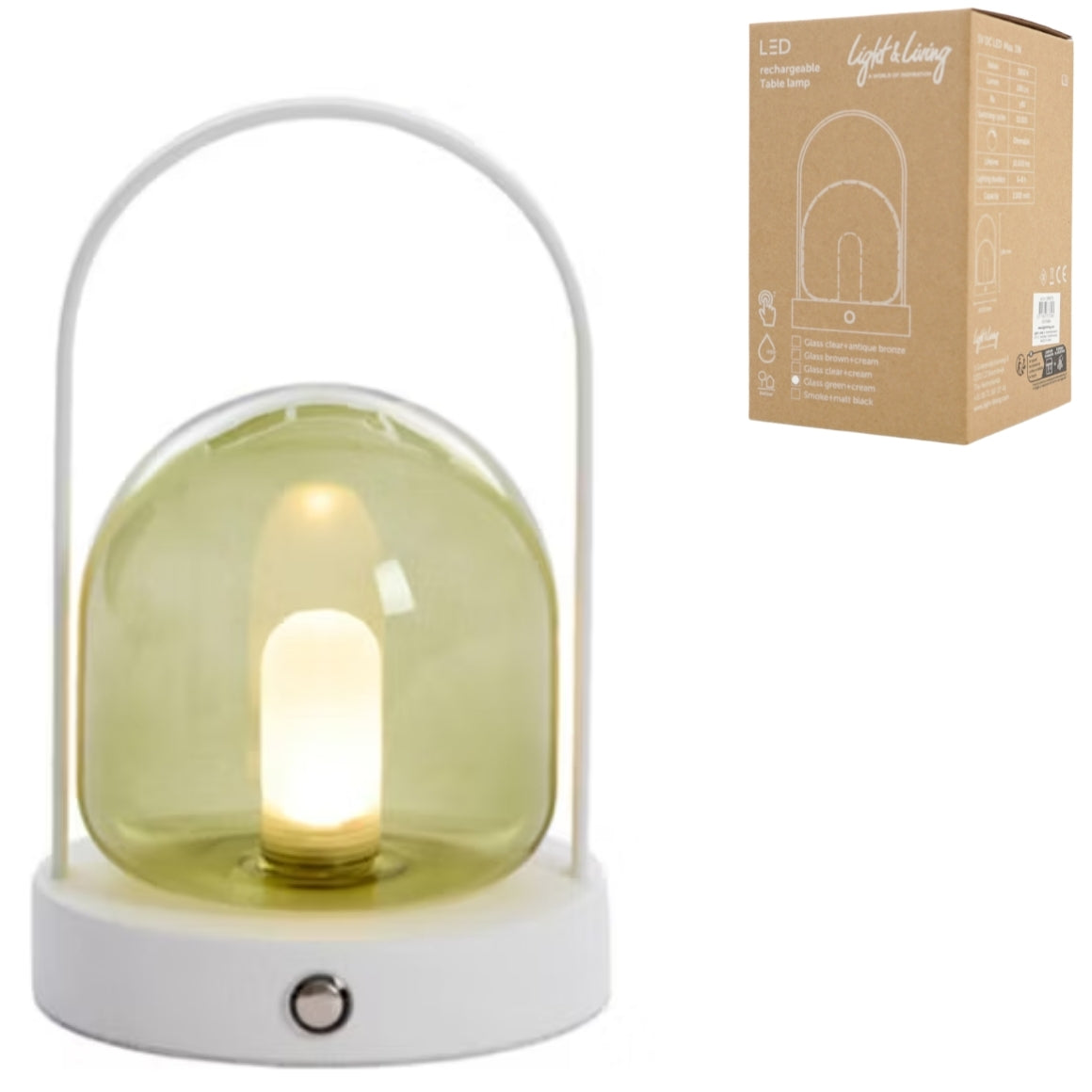 Light & Living bordlampe Yeremi LED genopladelig Grøn 19 cm