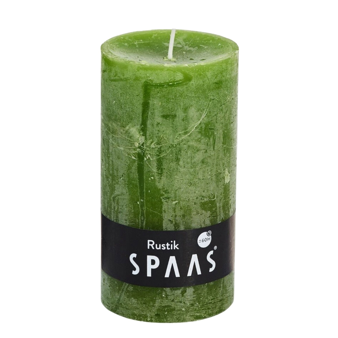 Grønt rustikt bloklys med væge og mærke “SPAAS”