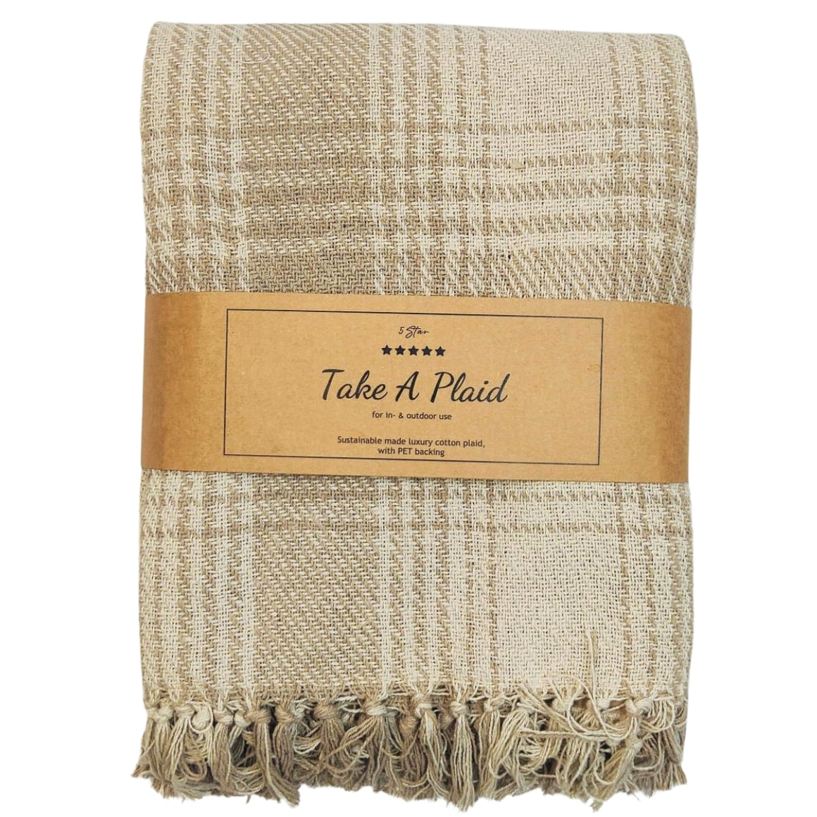 Take a Plaid picnic-plaid Beige/hvid 160x160 cm | Genanvendt bomuld