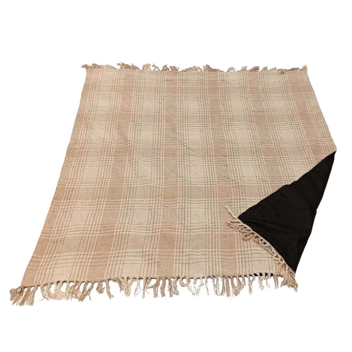 Take a Plaid picnic-plaid Beige/hvid 160x160 cm | Genanvendt bomuld